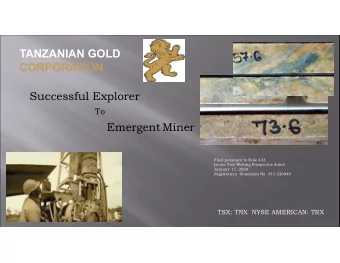 TANZANIAN GOLD  CORPORATION  Successful Explorer  To  Emergent Miner  Filed pursuant to Rule 433