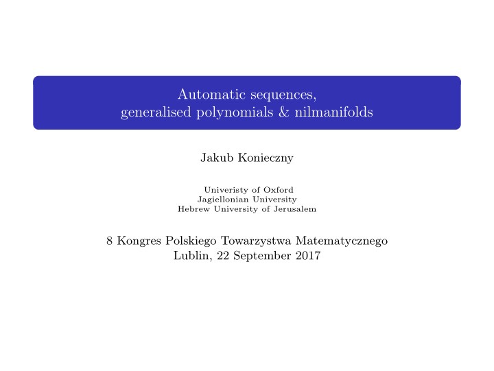 automatic sequences generalised polynomials nilmanifolds