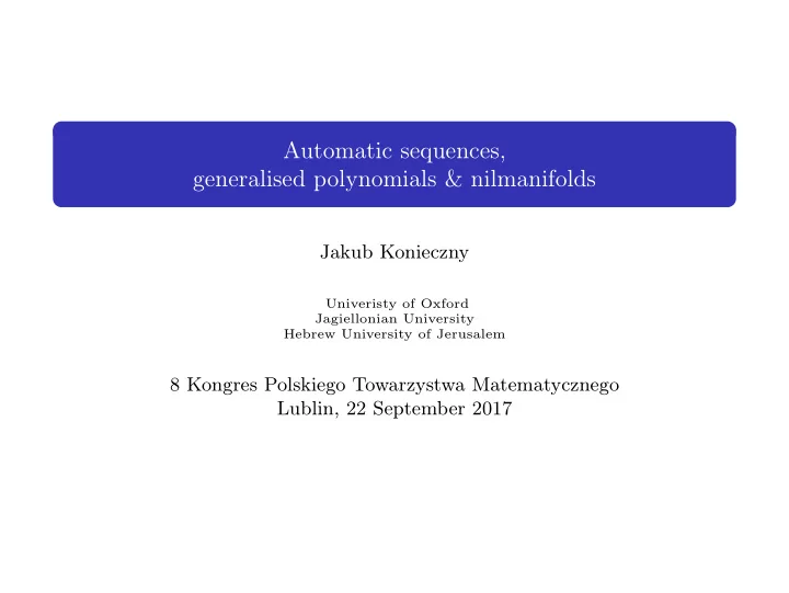 automatic sequences generalised polynomials nilmanifolds