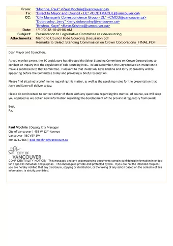 &quot;Mochrie, Paul&quot; &lt;Paul.Mochrie@vancouver.ca&gt;  To:  &quot;Direct to Mayor and Council