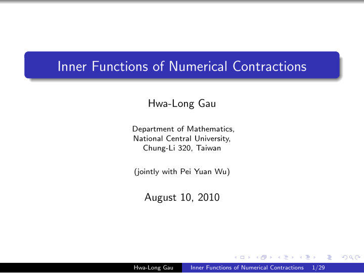 inner functions of numerical contractions