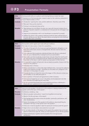 F3  Presentation Formats  Aims  Sharing results with your audience and showing that you master the