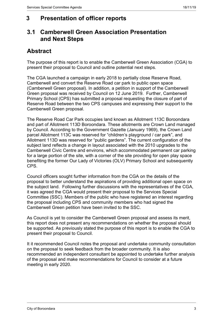 3 presentation of officer reports 3 1 camberwell green