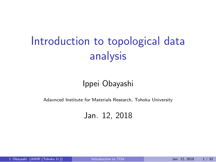 introduction to topological data analysis