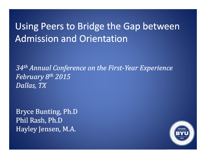 using peers to bridge the gap between using peers to