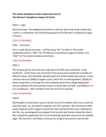 The Austin Symphony Youth Leadership Council The Womens Symphony League of Austin  Slide 1 -