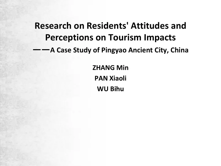 research on residents attitudes and perceptions on