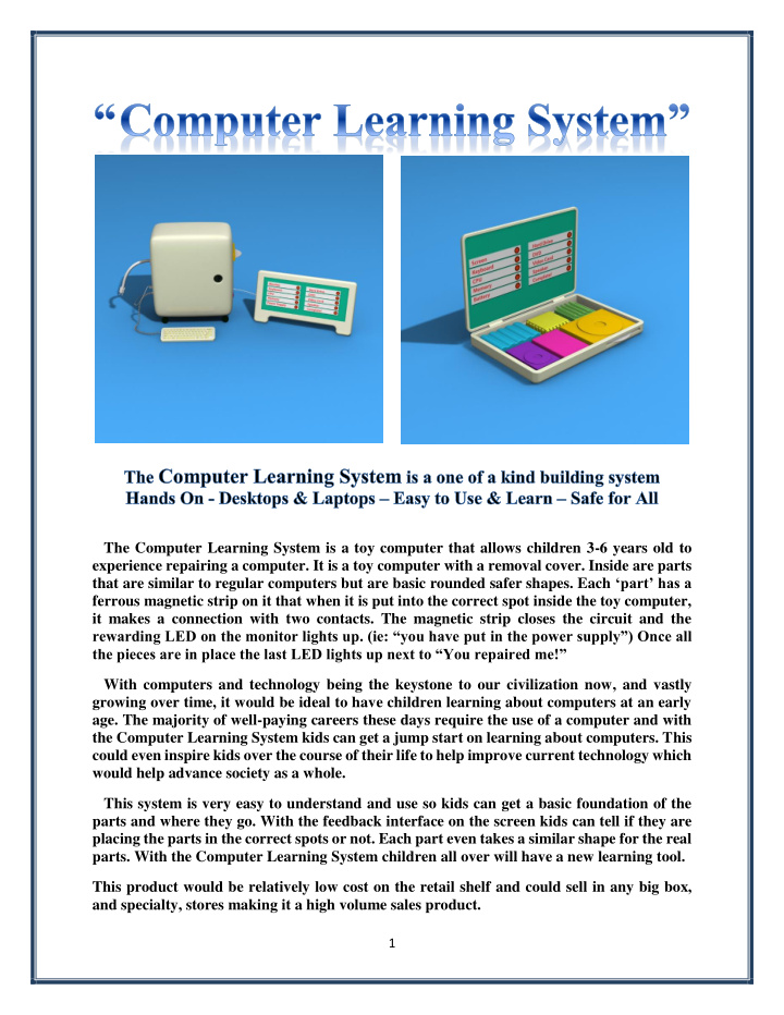 the computer learning system is a toy computer that