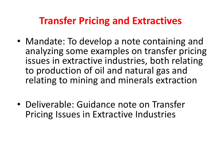 transfer pricing and extractives