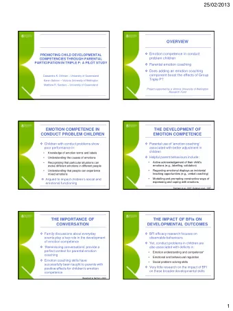 25/02/2013  OVERVIEW  Emotion competence in conduct  PROMOTING CHILD DEVELOPMENTAL  problem