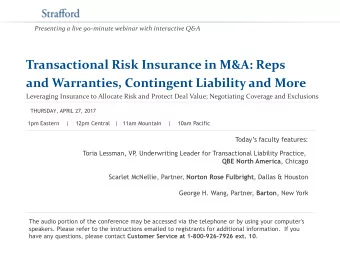 and Warranties, Contingent Liability and More  Leveraging Insurance to Allocate Risk and Protect