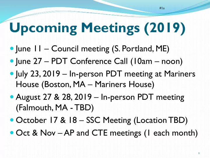 upcoming meetings 2019
