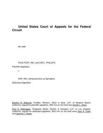United States Court of Appeals for the Federal  Circuit  99-1489  FLEX-FOOT, INC. and VAN L.