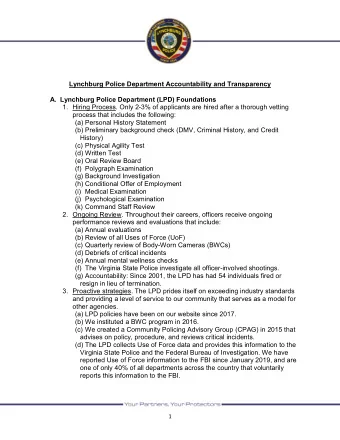 Lynchburg Police Department Accountability and Transparency  A. Lynchburg Police Department (LPD)