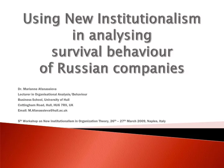 dr marianne afanassieva lecturer in organisational