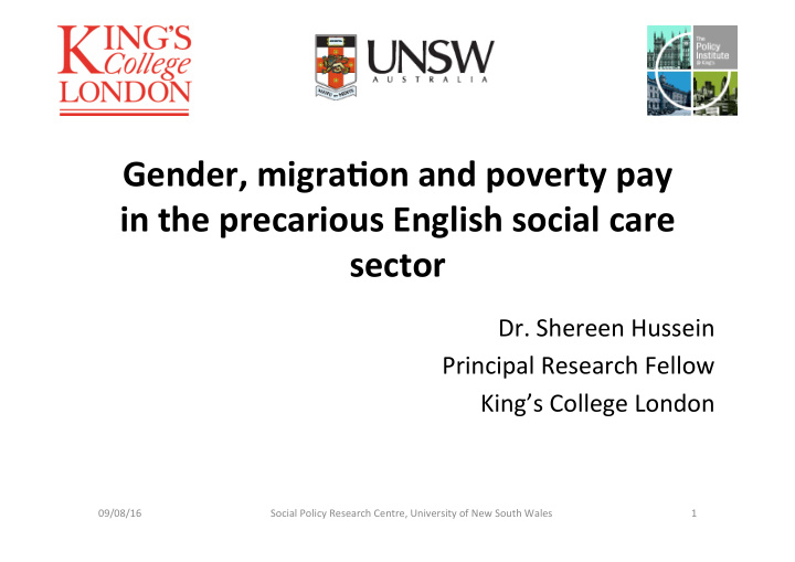 gender migra on and poverty pay in the precarious english