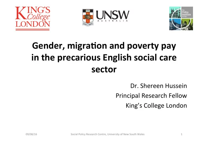 gender migra on and poverty pay in the precarious english