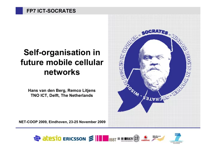 self organisation in future mobile cellular networks