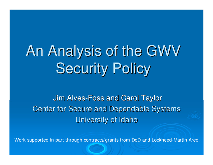 an analysis of the gwv an analysis of the gwv security