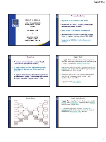 16/4/2014 Presentation Outline  SEMINAR ON ISO 28000  Objectives of the Seminar on ISO 28000
