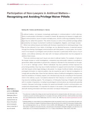 I  In antitrust matters, non-lawyers increasingly participate in communications in which attorney-