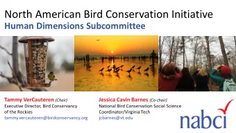North American Bird Conservation Initiative  Human Dimensions Subcommittee Tammy VerCauteren