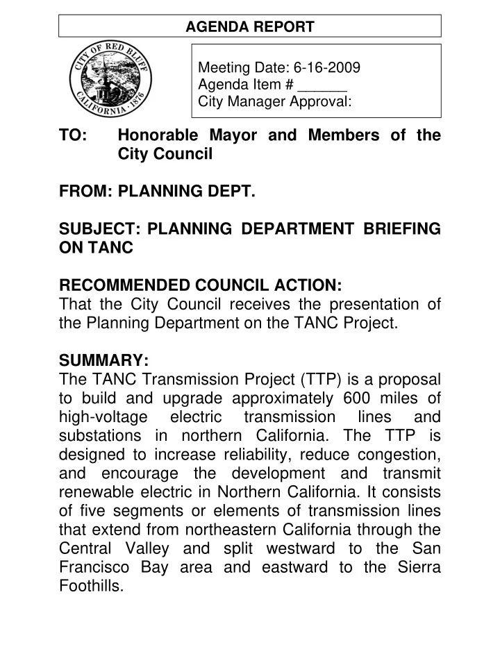 to honorable mayor and members of the city council from