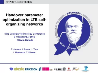 organizing networks  72nd Vehicular Technology Conference 6  9 September 2010  Ottawa, Canada