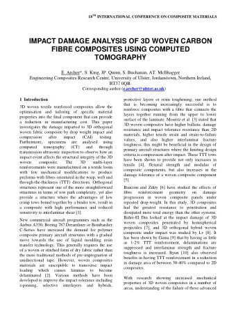 IMPACT DAMAGE ANALYSIS OF 3D WOVEN CARBON  FIBRE COMPOSITES USING COMPUTED  TOMOGRAPHY  E. Archer*,