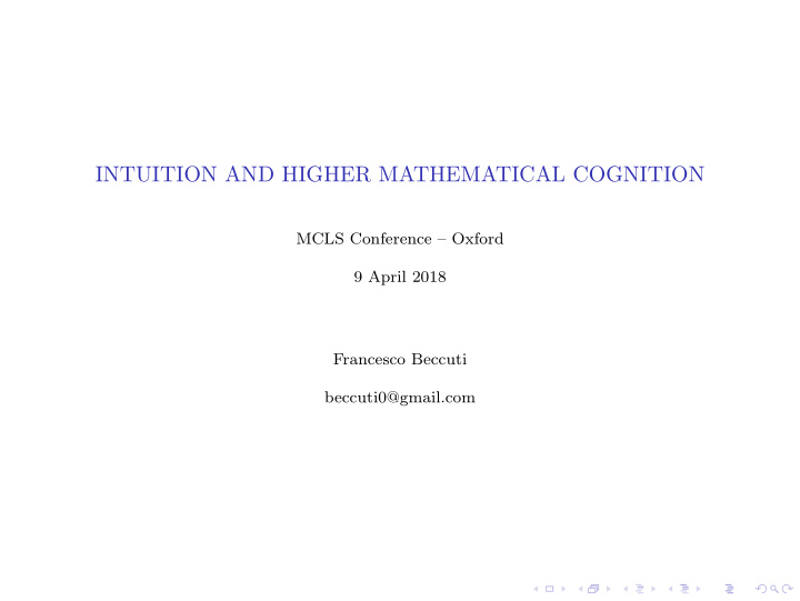 intuition and higher mathematical cognition