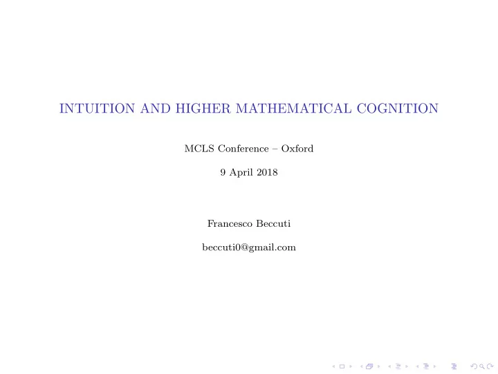 intuition and higher mathematical cognition