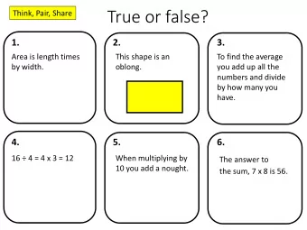 True or false?  Think, Pair, Share  1.  2.  3.  Area is length times  This shape is an  To find the
