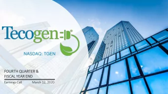 NASDAQ: TGEN  FOURTH QUARTER &amp;  FIS  FISCAL YEAR END  Earnings Call             March 12, 2020