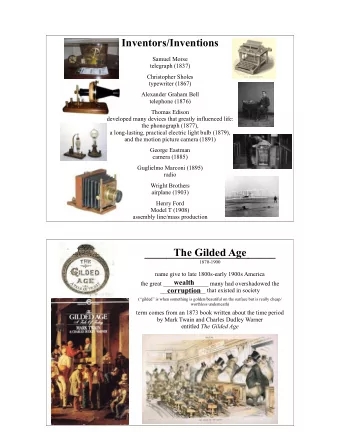 Inventors/Inventions  !  Samuel Morse  telegraph (1837)  !  Christopher Sholes  typewriter (1867)