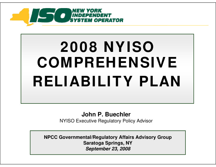 2008 nyiso comprehensive reliability plan
