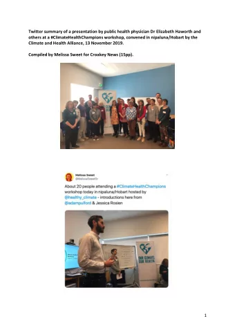 Twitter summary of a presentation by public health physician Dr Elizabeth Haworth and  others at a