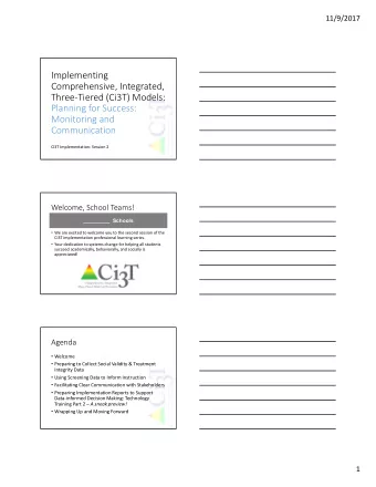 Implementing  Comprehensive, Integrated,  ThreeTiered (Ci3T) Models:  Planning for Success: