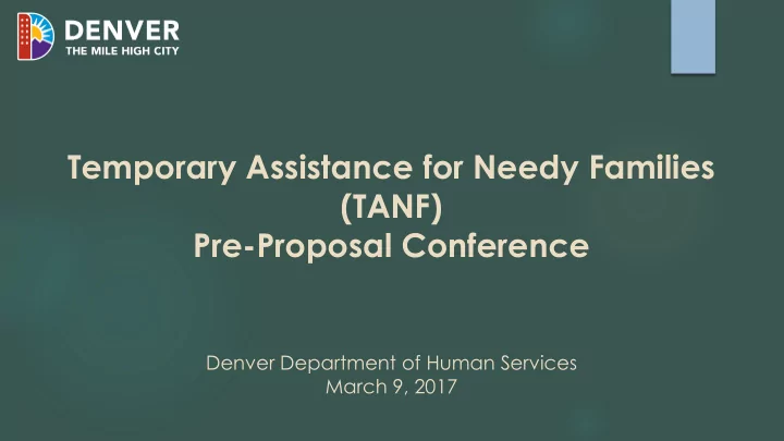 temporary assistance for needy families tanf pre proposal
