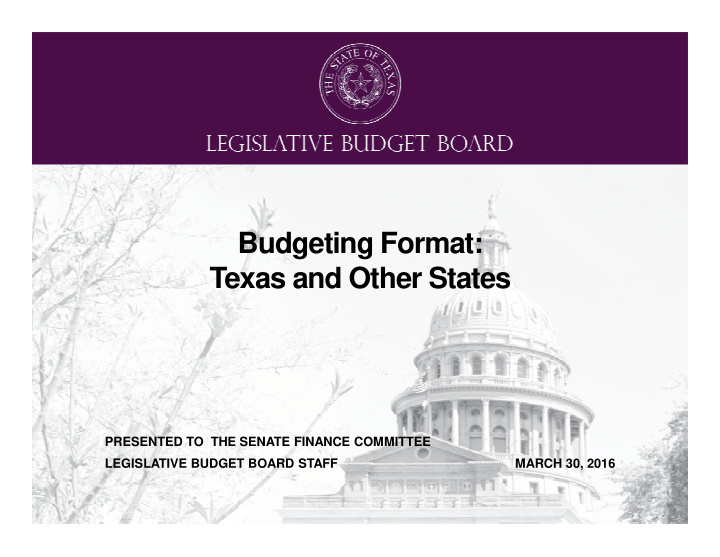 budgeting format texas and other states texas and other