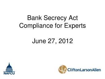 Compliance for Experts  June 27, 2012  Presenters  John Misgen, CPA    Senior Compliance