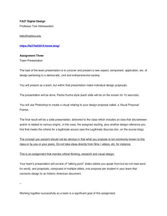 FA27 Digital Design  Professor Tom Klinkowstein  fatik@hofstra.edu  https://fa27fall2019.home.blog/