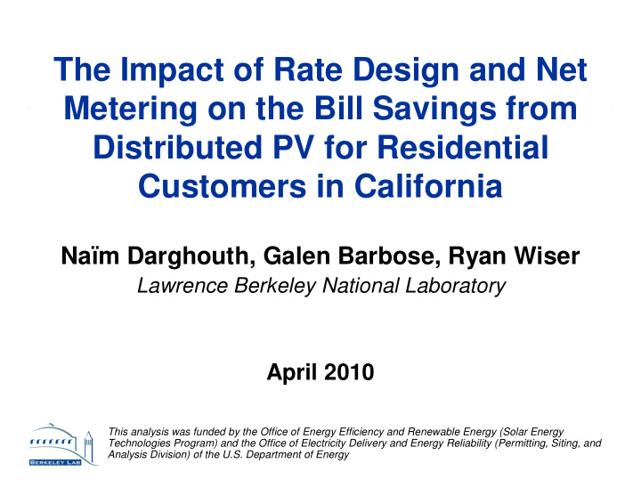 the impact of rate design and net metering on the bill