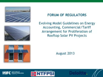 Evolving Model Guidelines on Energy  Accounting, Commercial/Tariff  Arrangement for Proliferation