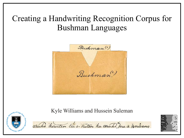 creating a handwriting recognition corpus for bushman