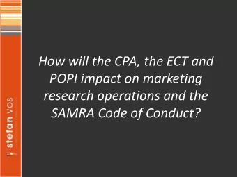 POPI impact on marketing  research operations and the  SAMRA Code of Conduct?  Issues relevant to