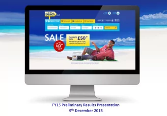 FY15 Preliminary Results Presentation 9 th December 2015  Agenda  Simon Cooper  FY15 Highlights