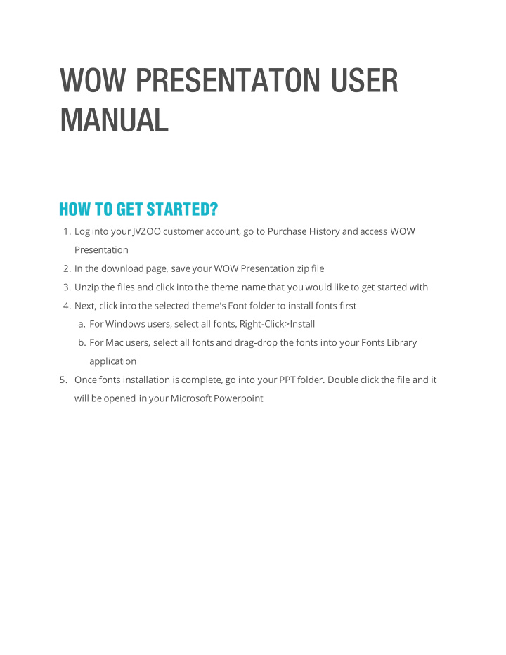 wow presentaton user manual