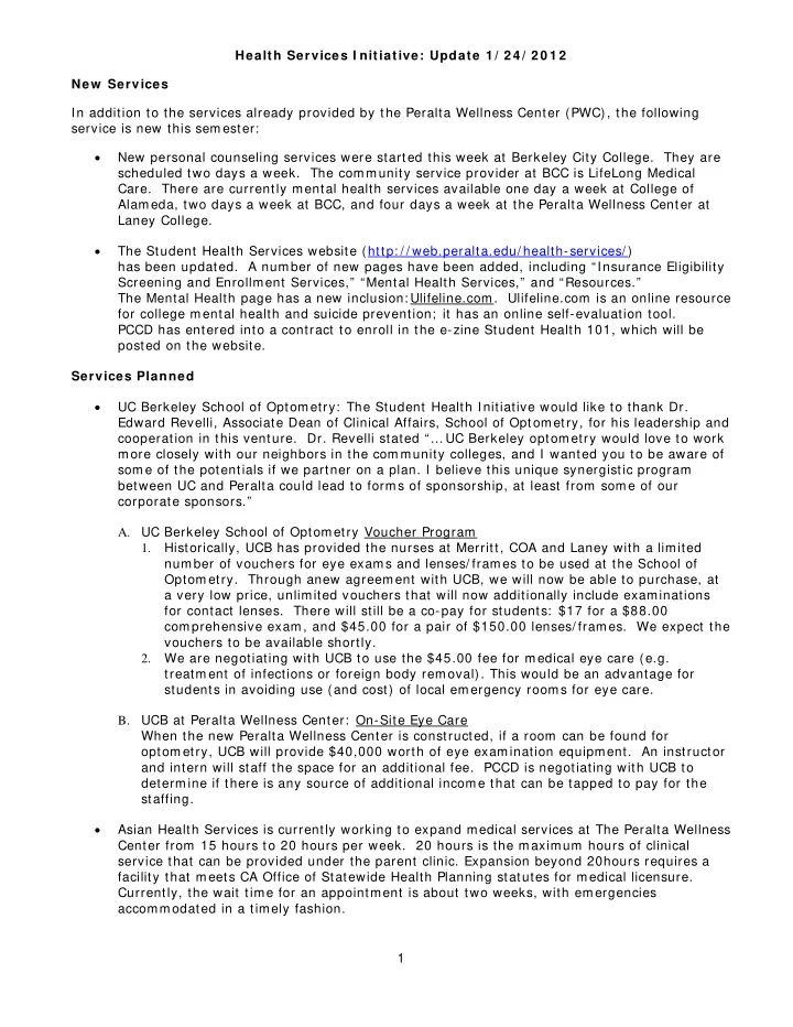 health services i nitiative update 1 2 4 2 0 1 2 new