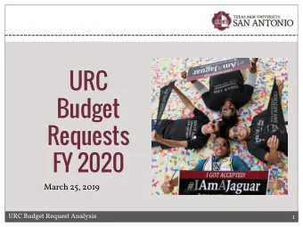 URC  Budget  Requests  FY 2020  March 25, 2019  URC Budget Request Analysis  1  Agenda  Pre