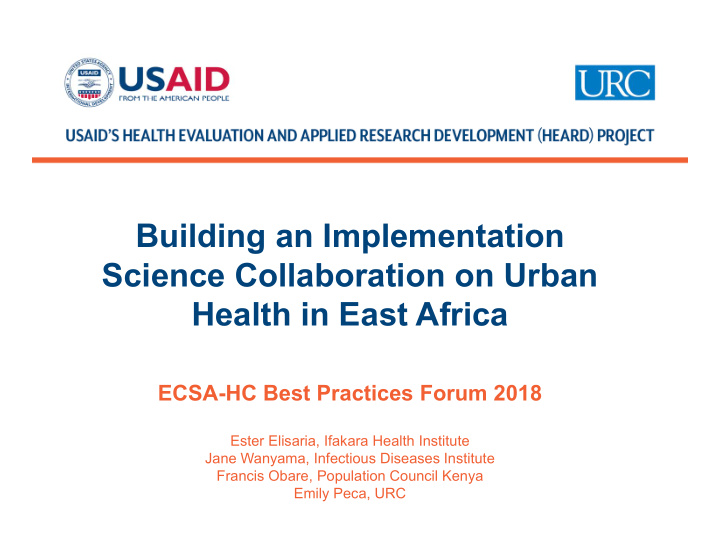 building an implementation science collaboration on urban